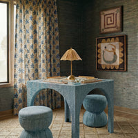 Teresa Teal Performance Chenille Game Table and Two Ottomans Set