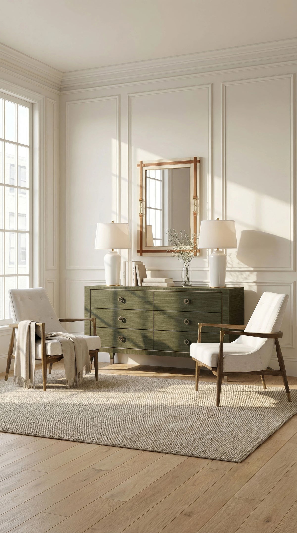 Livia Soft White Velvet & Oak Driftwood Accent Chair