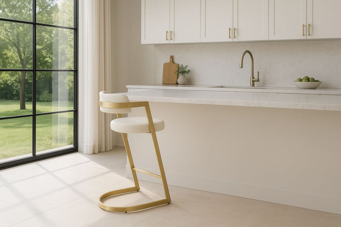 Diana White Leatherette & Gold Counter Stool