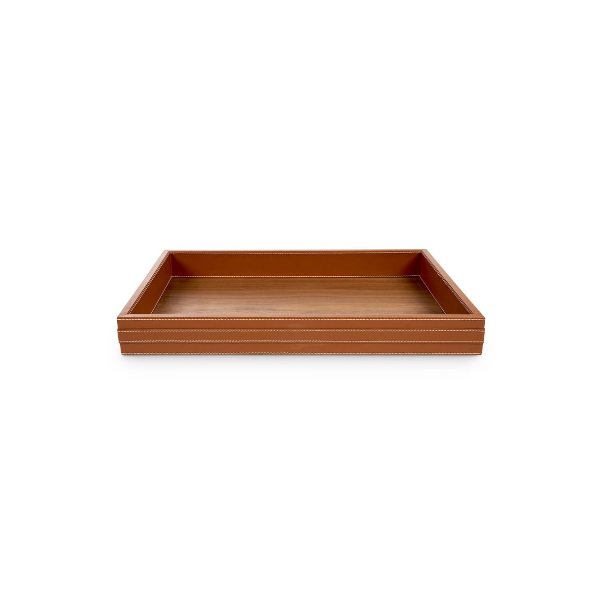 Cherie Tan Leather & Gold Rectangular Tray