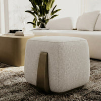 Grace 19.7" Modern Off-White & Antique Brass Ottoman