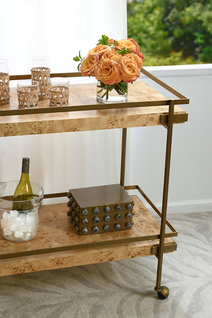 Georgiana Burl Wood & Brass Bar Cart