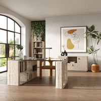 Roma Modern Glass & Faux Travertine Reversible Desk