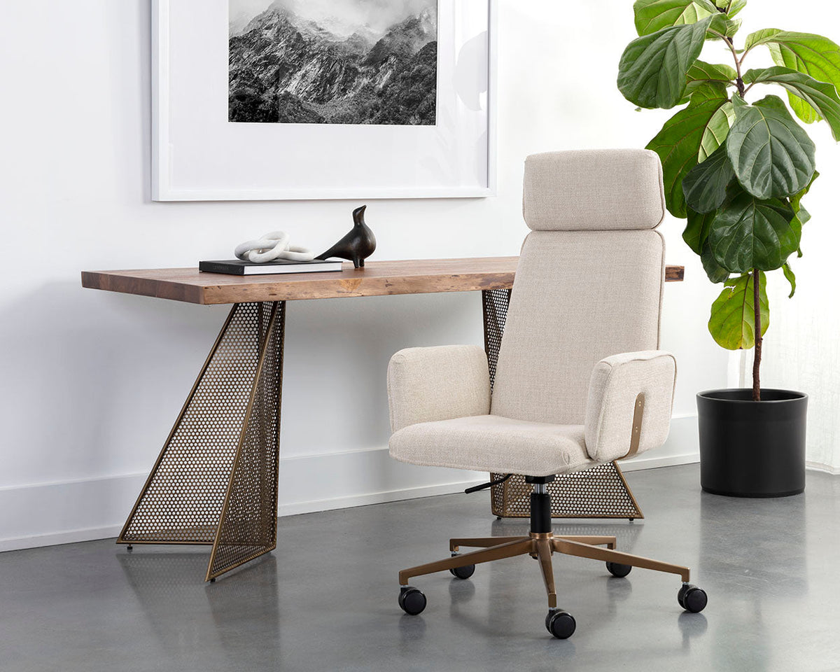 Kalev Cream Plush Fabric & Gold Desk Chair