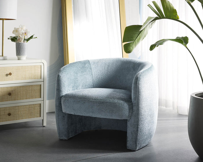 Mircea French Blue Plush Upholstered Curved Accent Chair
