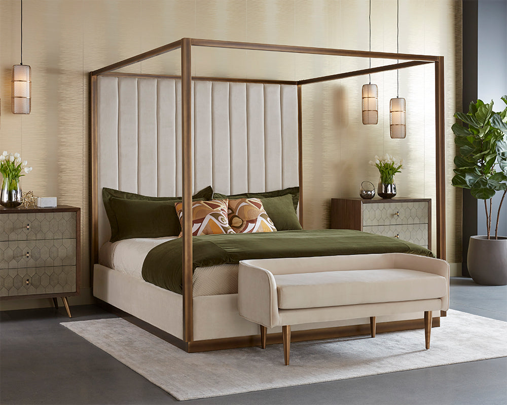 Casette Prosecco Performance Fabric & Rustic Bronze Canopy King Bed