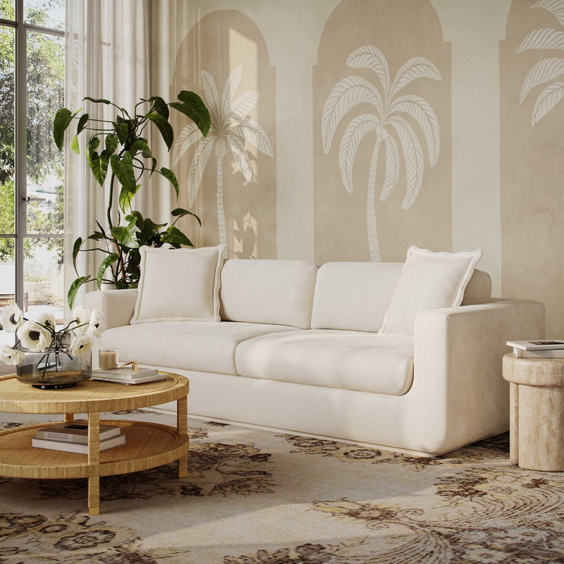 Aliana 90.5" Cream Upcycled Washed Velvet Sofa