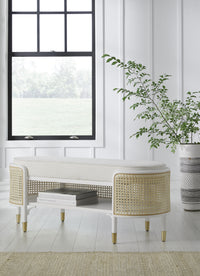 Dahlia Natural Woven Cane & Cerused Oak Bench