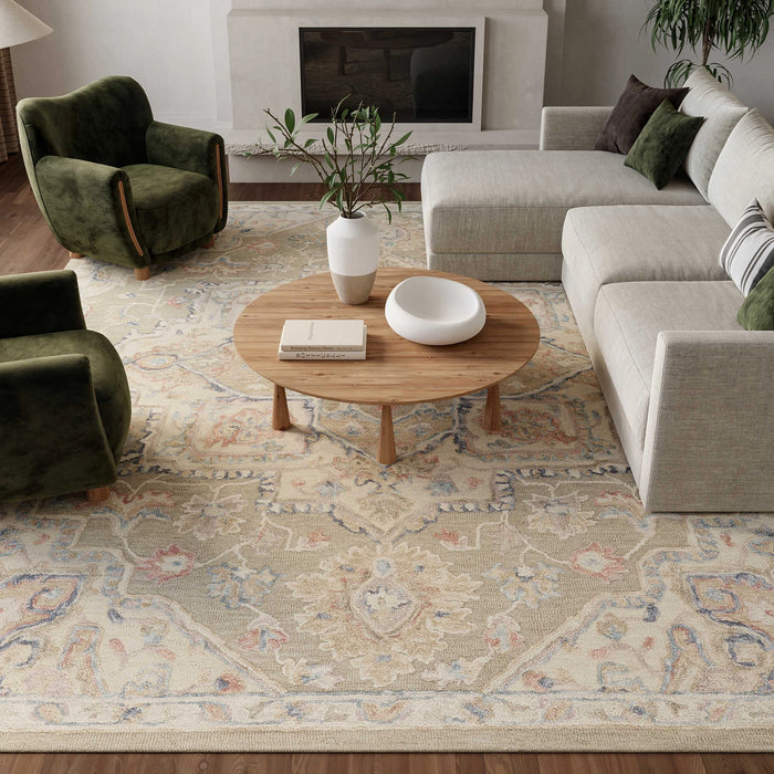 Goldie Green Ivory Wool Persian Style Area Rug