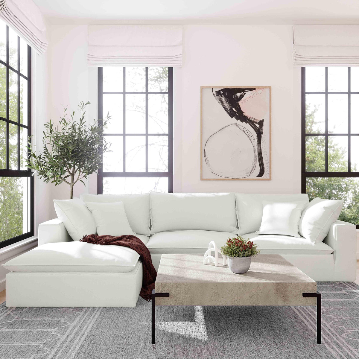 Cali Pearl Performance Fabric Ottoman