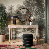 Ettros 17.2" Round Black Performance Velvet Ottoman