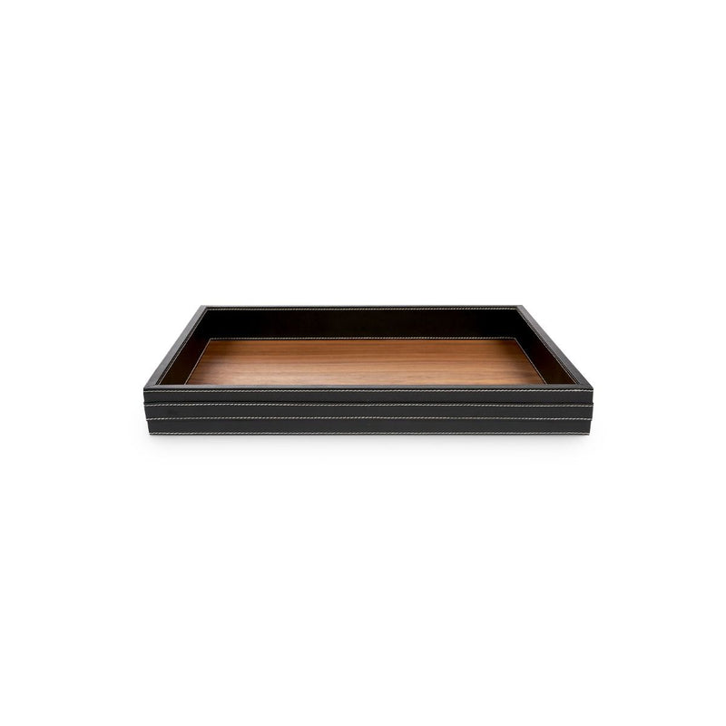 Cherie Black Leather & Gold Rectangular Tray