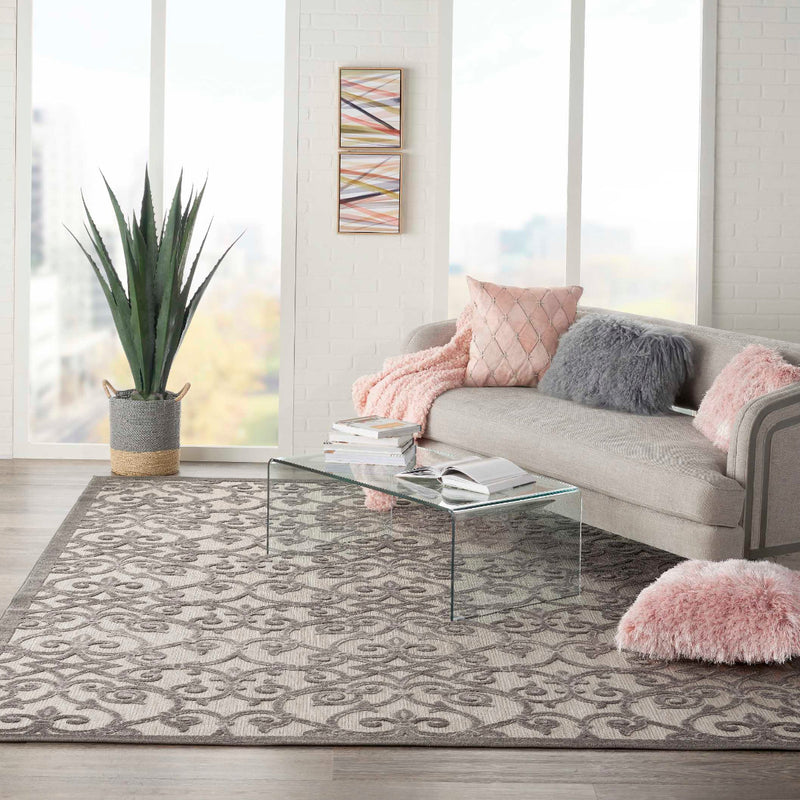 Annitra Indoor/Outdoor Grey Charcoal Vines Design Area Rug - Elegance Collection