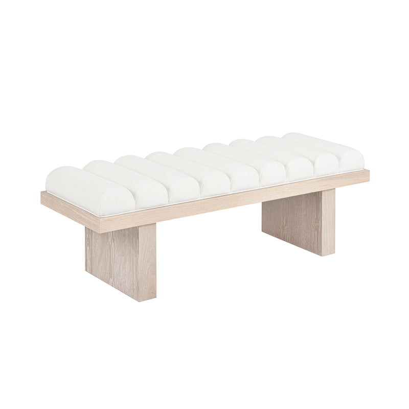 Delphine Natural White Linen & Cerused Oak Bench