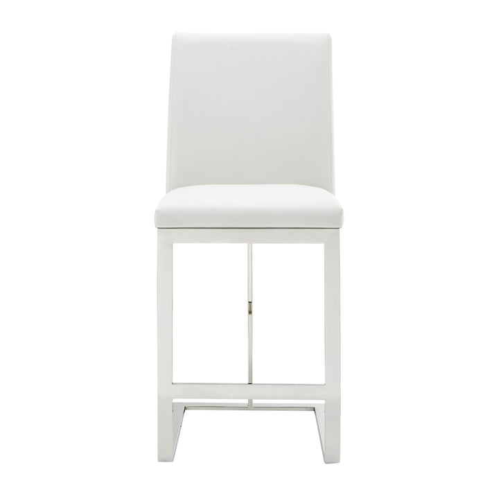 Camille Modern White Vegan Leather & Stainless Steel Counter Stool