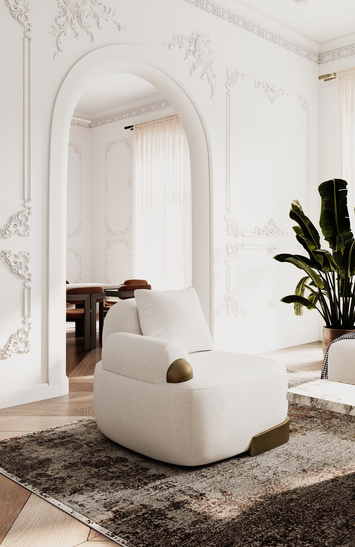 Grace Modern Off-White & Antique Brass Accent Chair