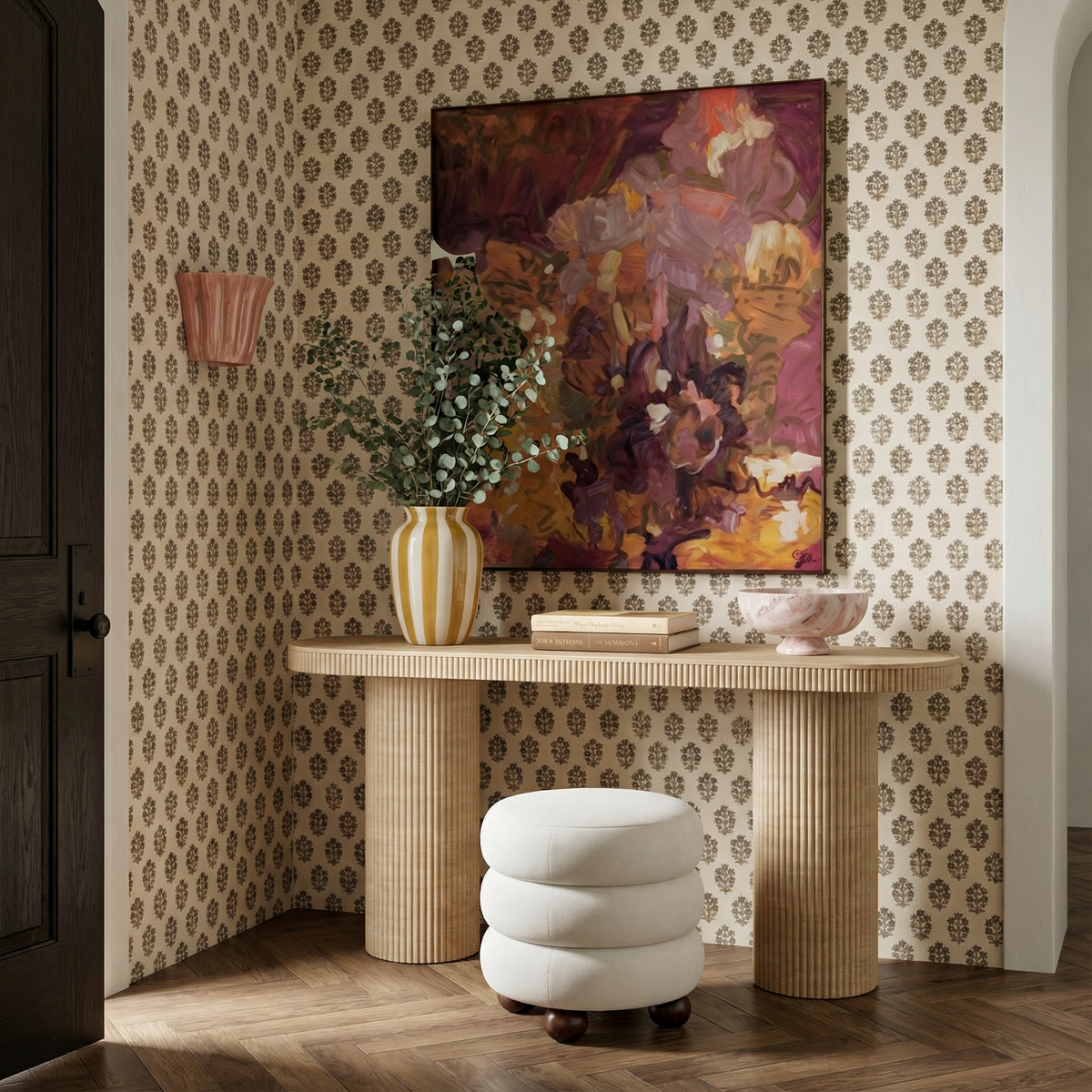 Stefanie Cream Performance Velvet Ottoman