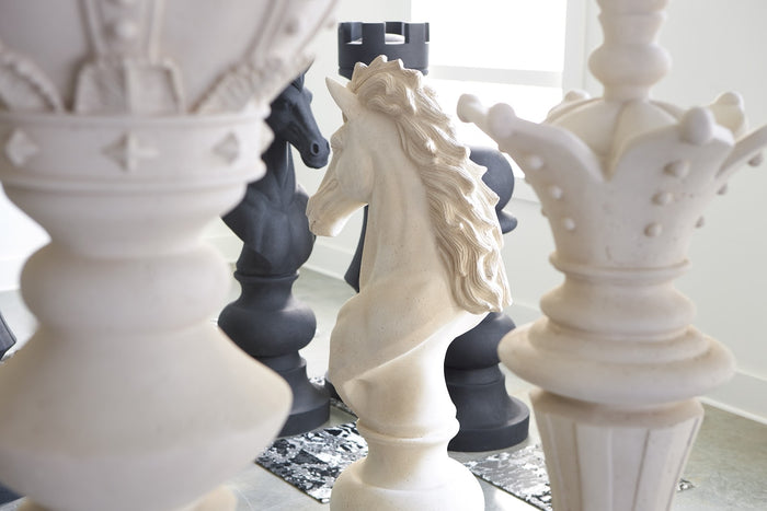Chess White Horse Knight Cast Stone Sculpture (Indoor or Outdoor)