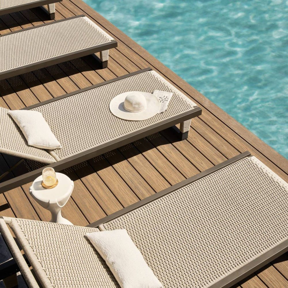 Daytona Outdoor Buff Dutch Weave Armless Lounge Chair