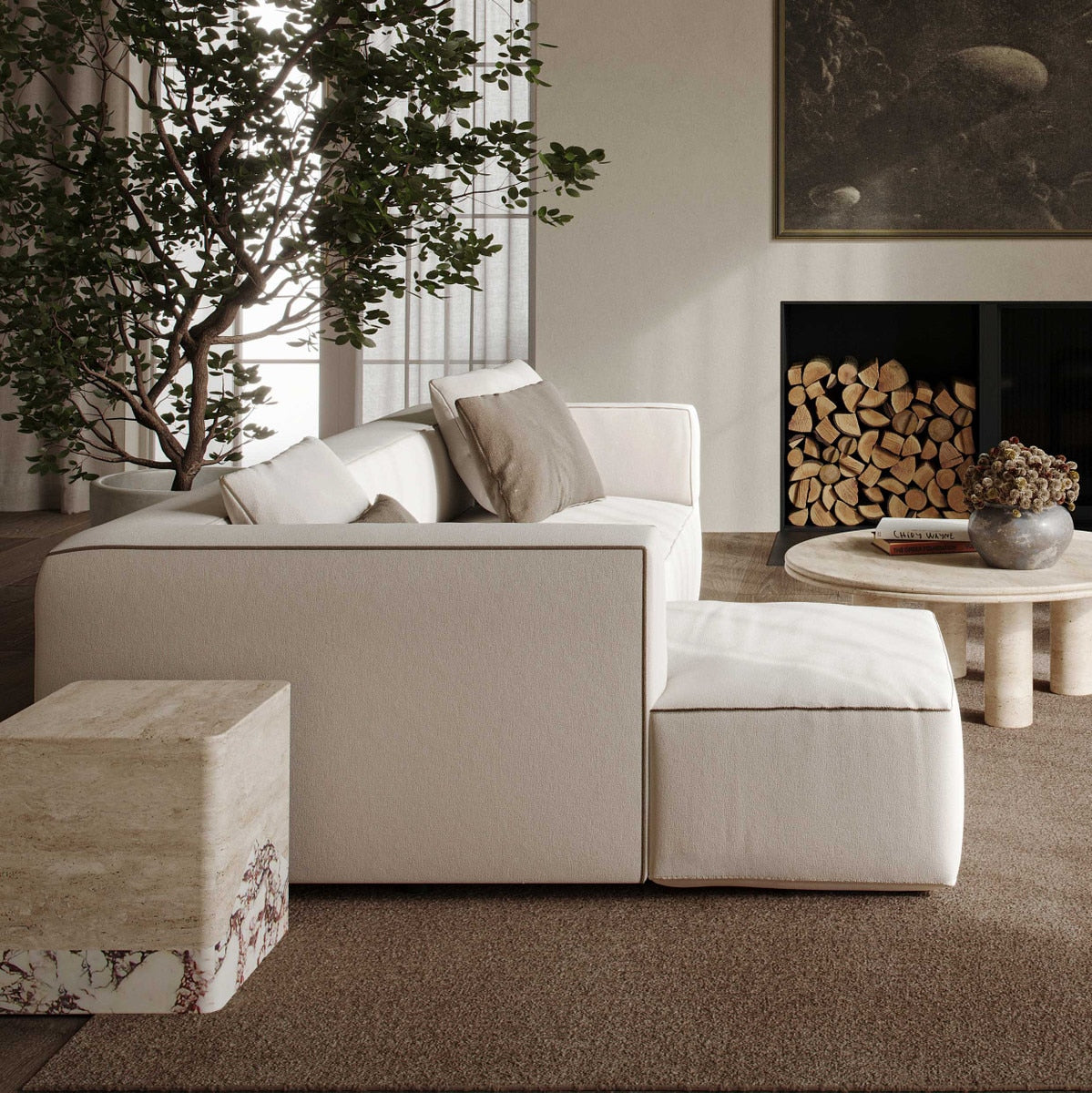 Isla Cream Linen LAF Sectional Sofa