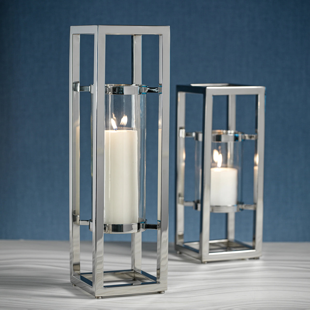 Kourtney Polished Silver Candle Holders/Hurricanes - Set of 2 (2 Sizes Available)