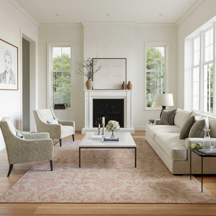 Southern Charm Ivory/Pink Demask Area Rug
