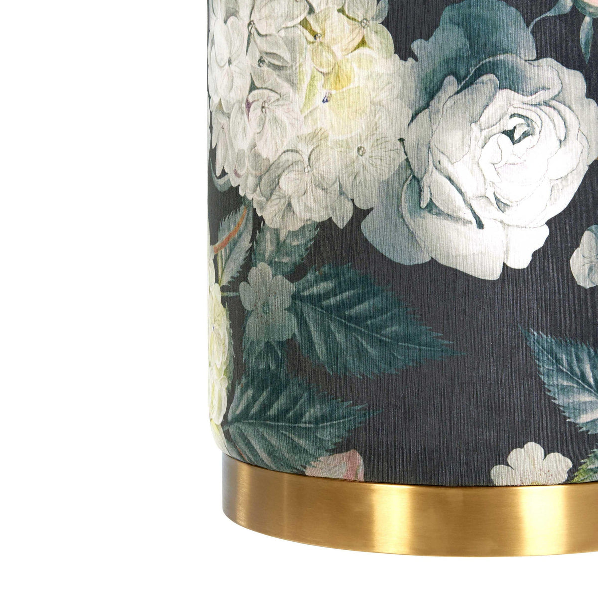 Naama Floral Performance Velvet with Gold Base Ottoman