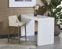 Dionne Oatmeal Fabric & Antique Brass Counter Stool