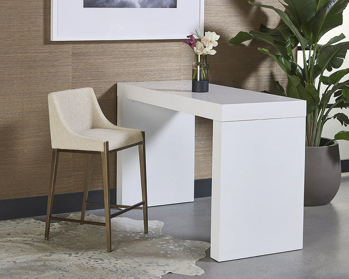 Dionne Oatmeal Fabric & Antique Brass Counter Stool