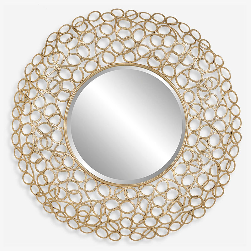 Penelope 42" Curled Gold Leaf Round Mirror