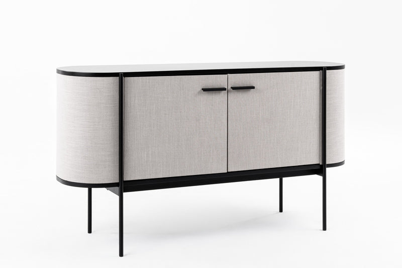 Ahraya Modern Beige Fabric & Black Metal Buffet