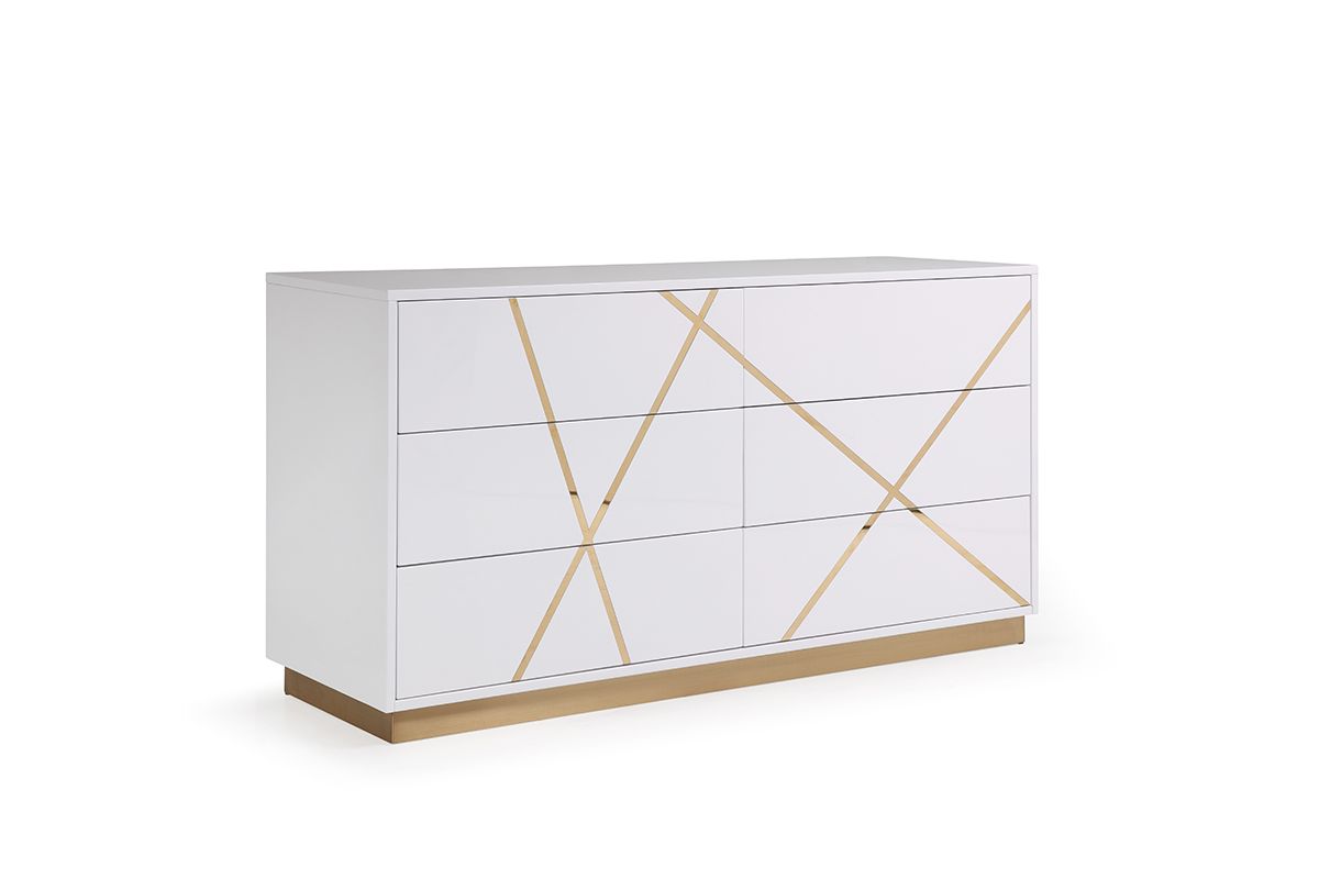 Ivo Modern 66" Wide White and Gold Dresser