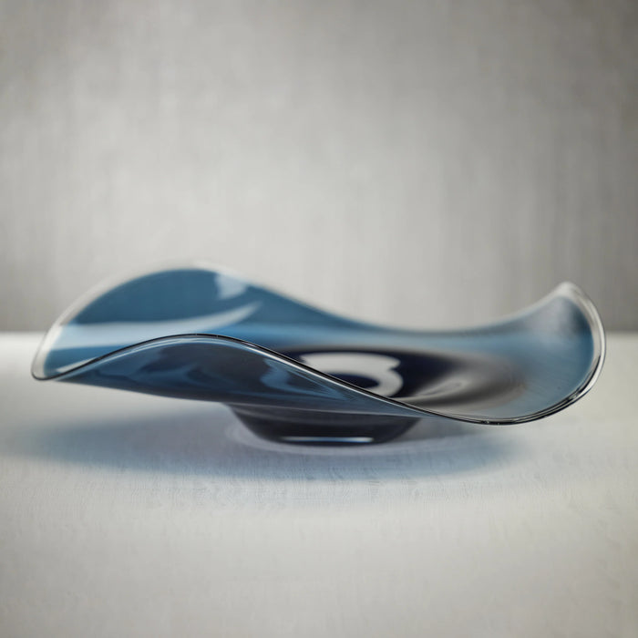 Ocean Waves Oversized Blue Glass Bowls - Set of 2 (2 Sizes Available)