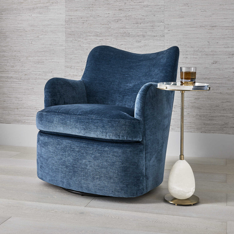 Geovanna Blue Velvet Swivel Chair