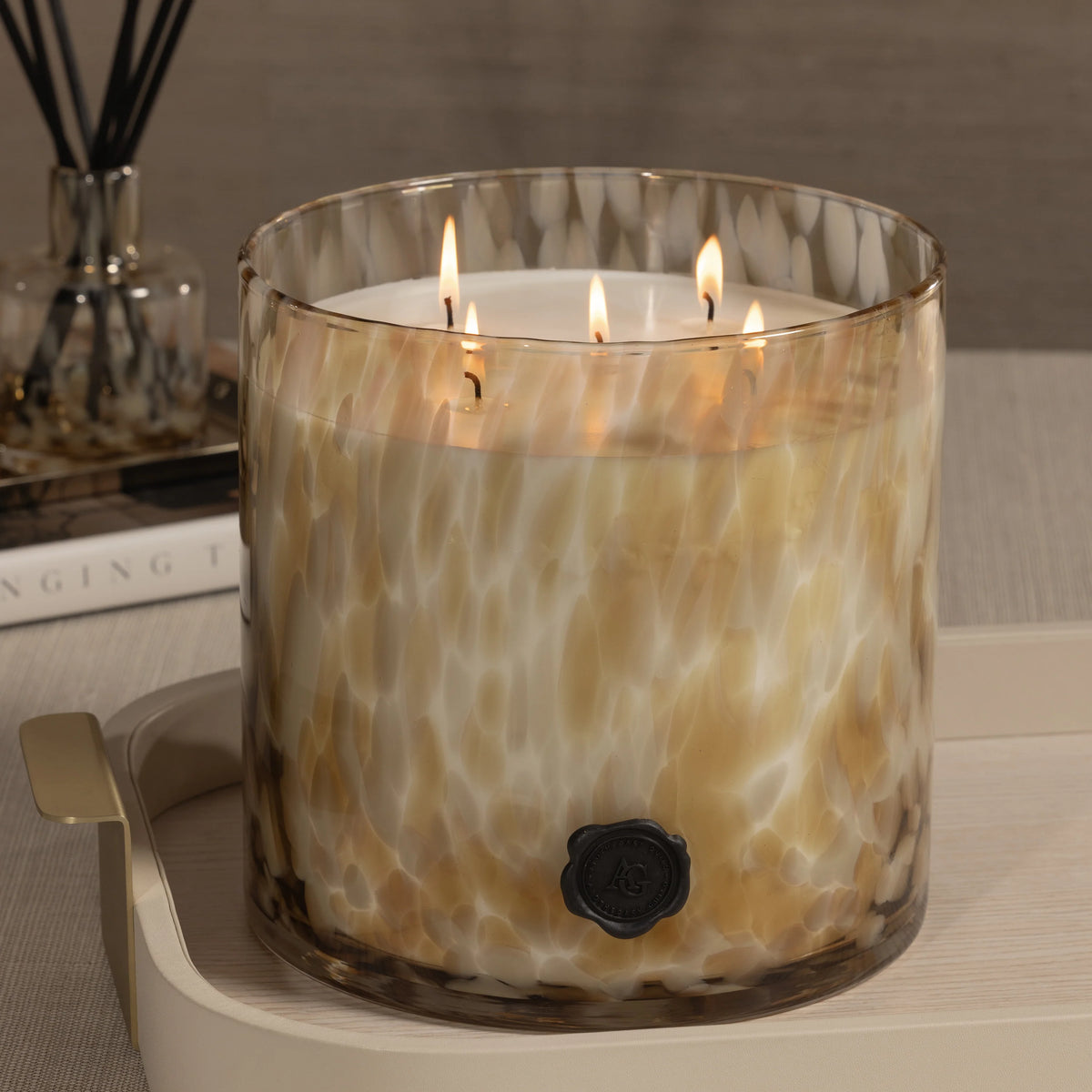 Opal Glass Five-Wick Candle Jar Light Mocha/Javanese Vetiver (Set of 2)