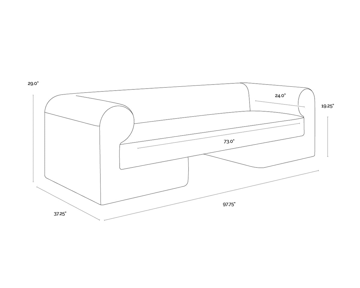Ionic 98" Meg Gold & Taupe Curved Sofa