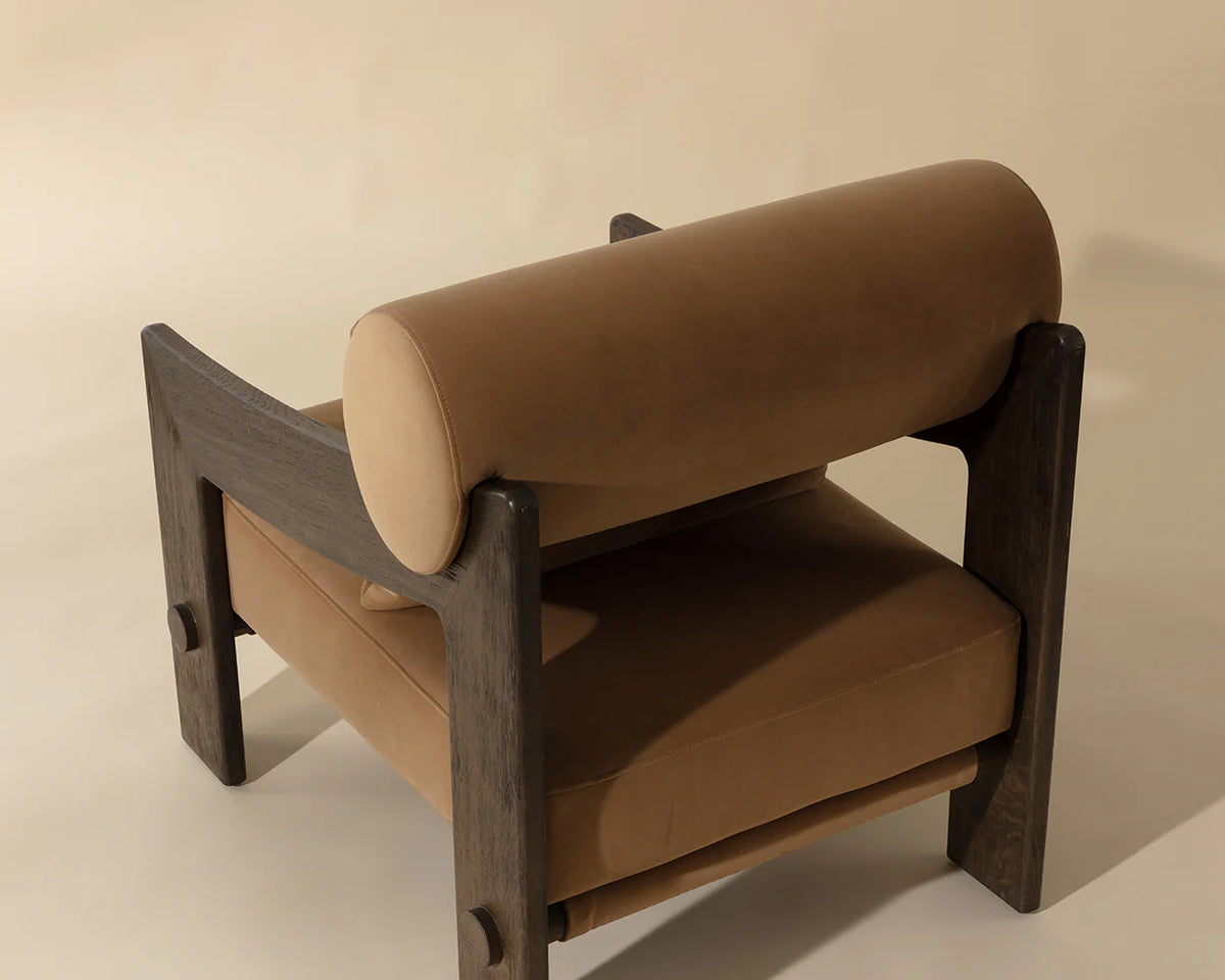Reizo Camel Fabric & Distressed Brown Oak Accent Chair