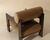 Reizo Camel Fabric & Distressed Brown Oak Accent Chair
