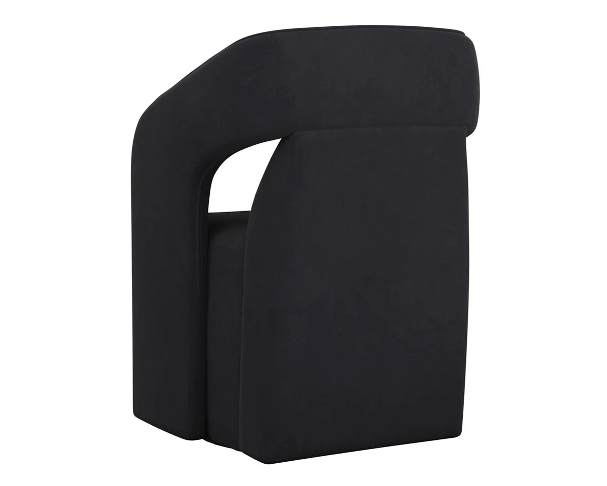 Kendrick Black Upholstered Wheeled Dining Armchair
