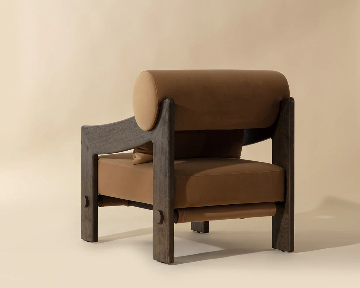 Reizo Camel Fabric & Distressed Brown Oak Accent Chair