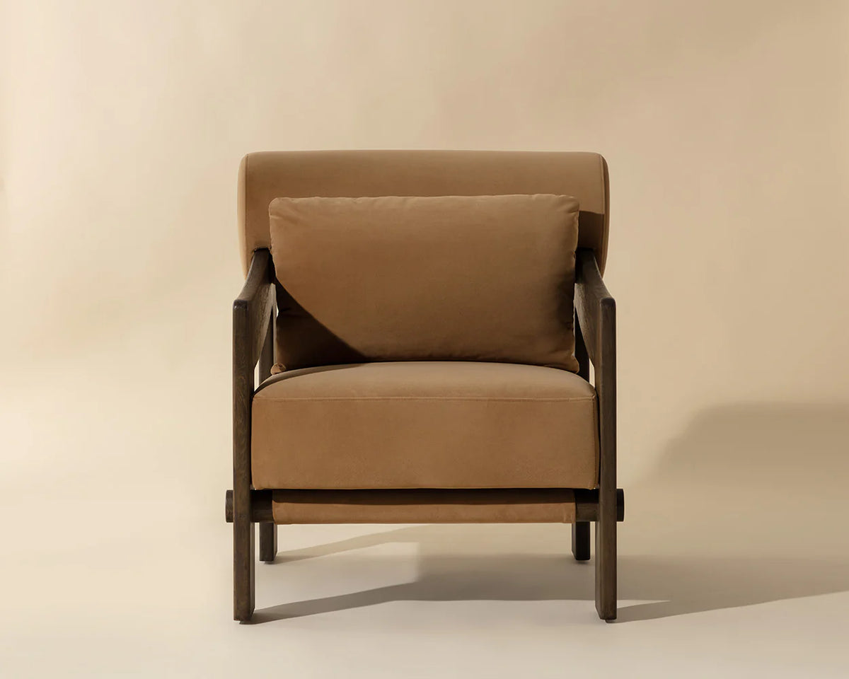 Reizo Camel Fabric & Distressed Brown Oak Accent Chair