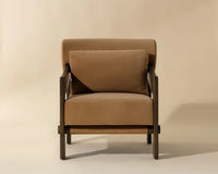 Reizo Camel Fabric & Distressed Brown Oak Accent Chair
