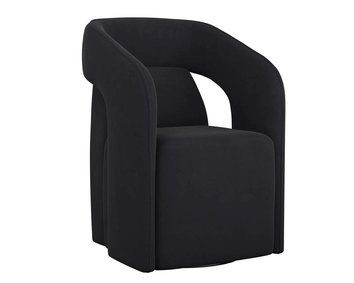Kendrick Black Upholstered Wheeled Dining Armchair
