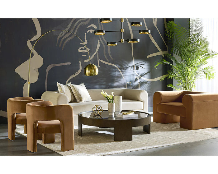 Ionic 98" Meg Gold & Taupe Curved Sofa