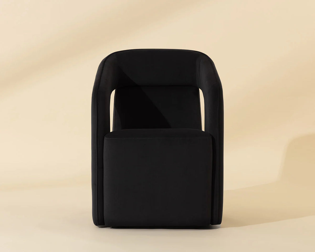 Kendrick Black Upholstered Wheeled Dining Armchair