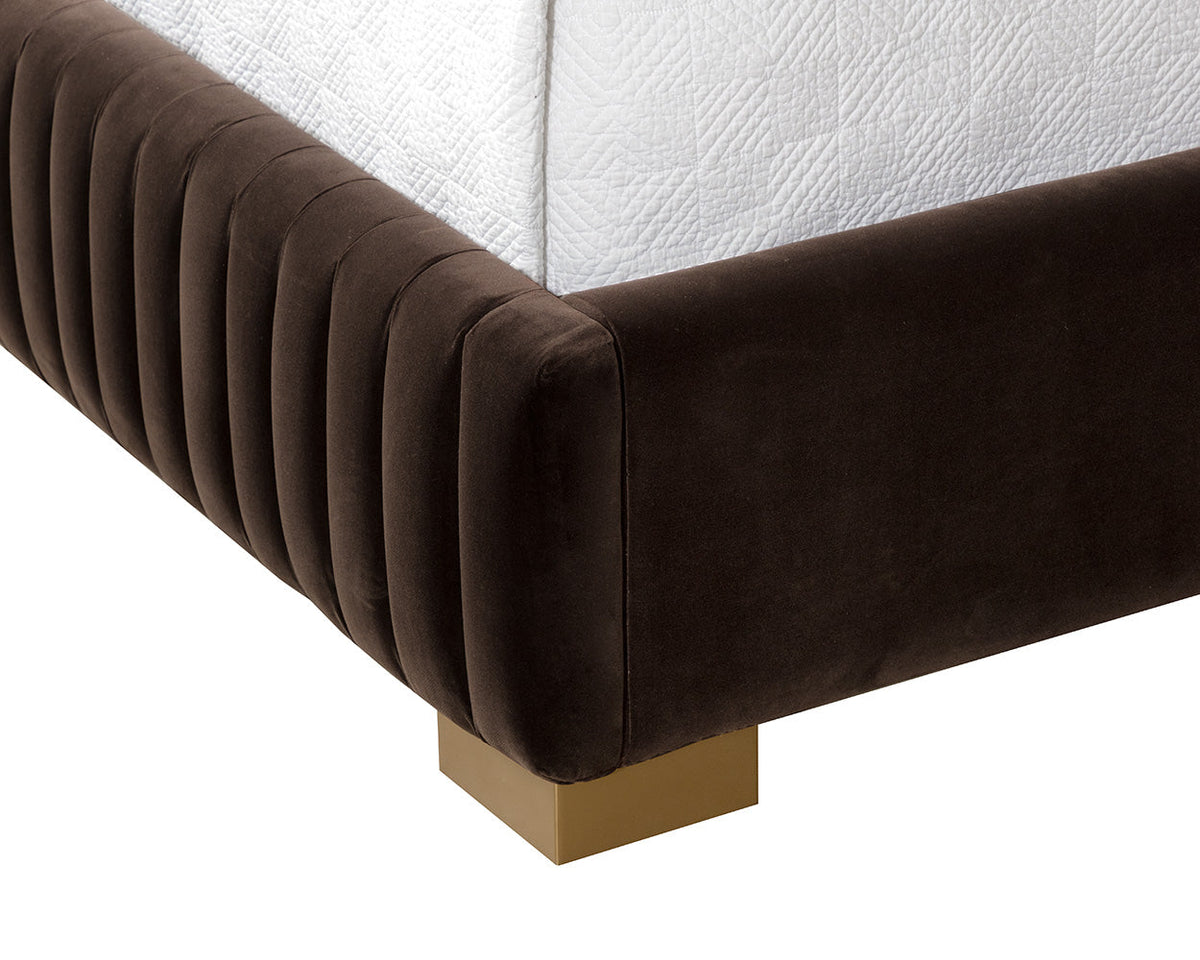 Tarrant Mink Fabric & Brushed Gold Channel King Bed