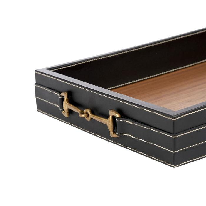 Cherie Black Leather & Gold Rectangular Tray