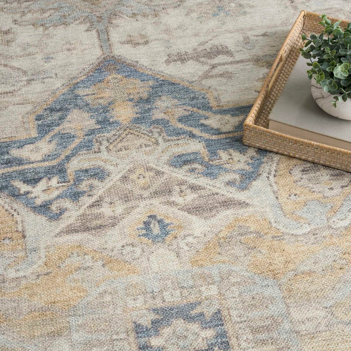 Paris Blue Green Washable Area Rug