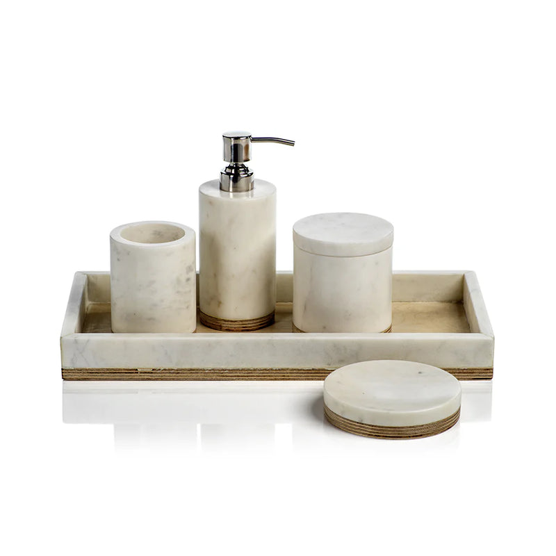 Singita Marble and Balsa Wood Bathroom Jar with Lid - Set of 4