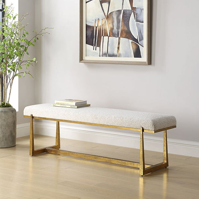 Sadie 60" Textured Antique Gold Upholstered Bench